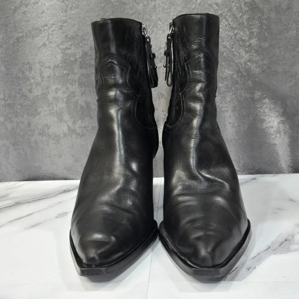 Sam Edelman Wilda Western Boots Womens 9 Black Leather Embroidered Pointed Ankle